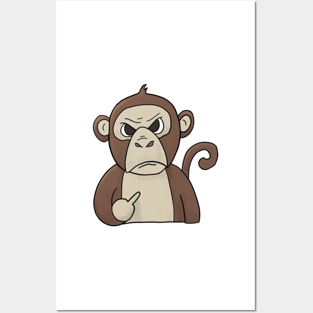 Grumpy Monkey Ape Holding Middle Finger Wall Art by Mesyo